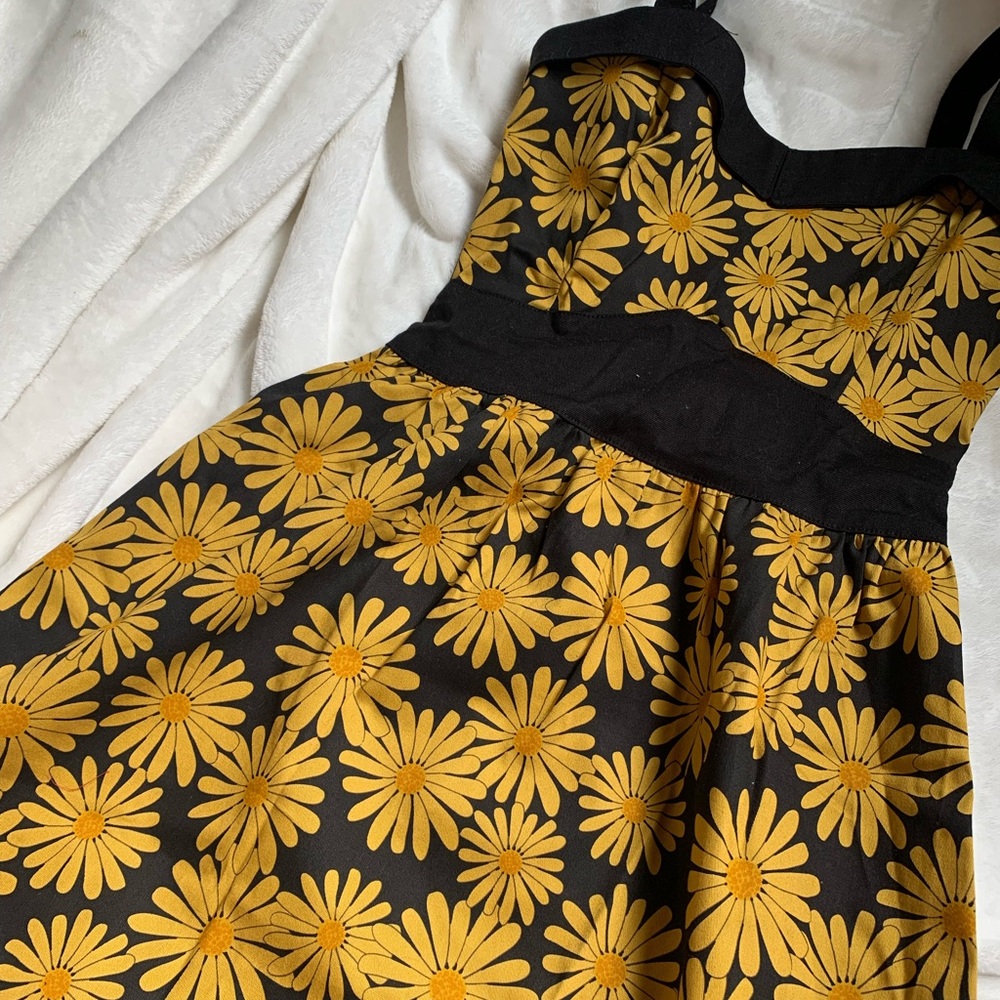 60s Style Yellow Flower Dress